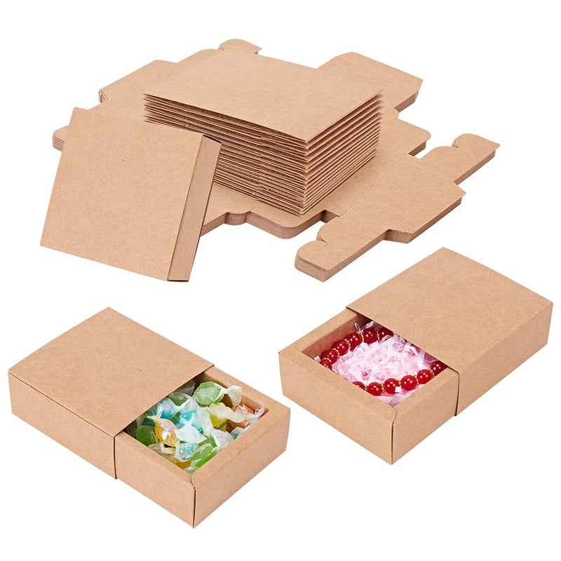 BENECREAT 20 Pack Kraft Paper Drawer Box Festival Gift Wrapping Boxes Soap Jewelry Candy Weeding Party Favors Gift Packaging Boxes Brown 326x326x13
